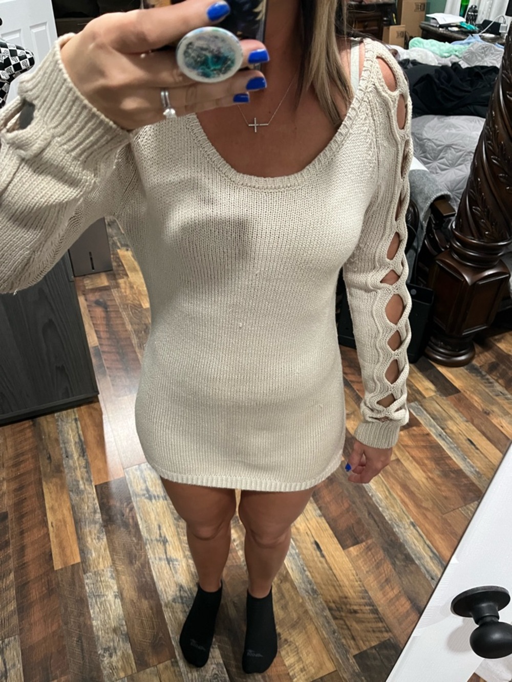 VENUS Cream Knit Sweater with Textured Stitching